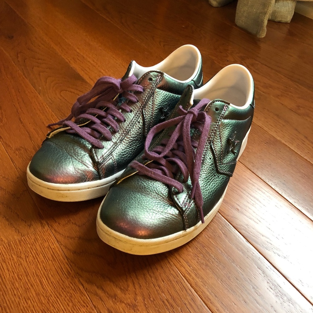 Purple Iridescent Converse Shoes with purple laces